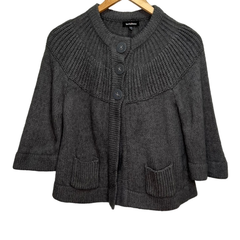 Le Chateau Grey Wool Cropped Cardigan Size XL Neutral Monochrome